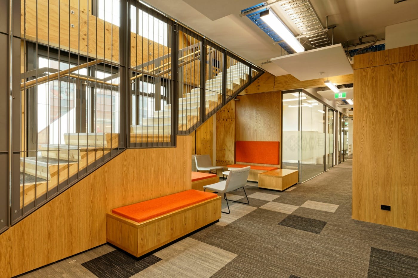 Uni of Canterbury Beatrice Tinsley Building Open and warm internal office layout